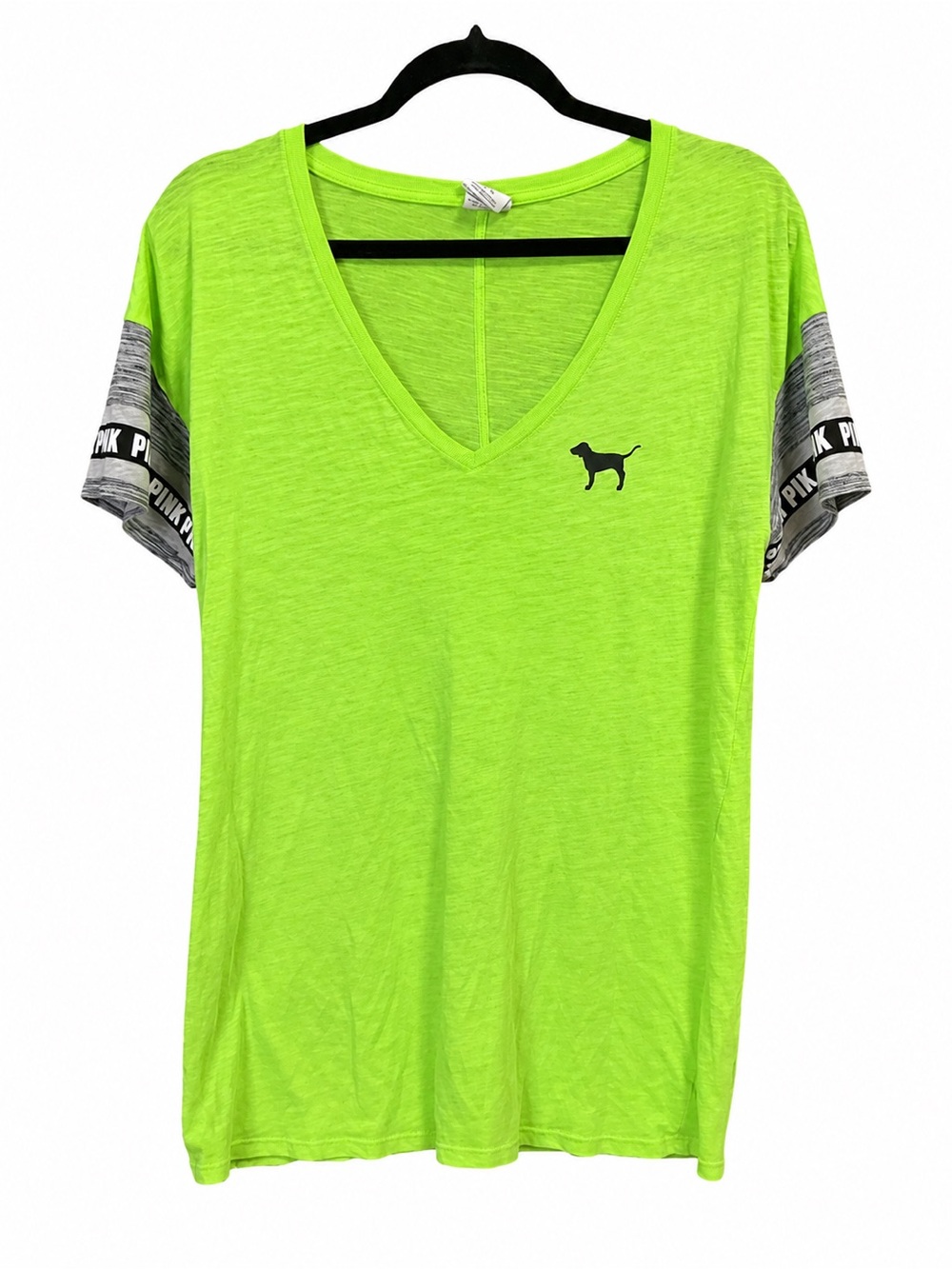 PINK Victoria’s Secret Neon Lime V-Neck Campus Tee